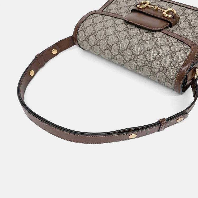 Pre Owned Gucci Beige/Brown Coated Canvas 1955 Horsebit Shoulder Bag