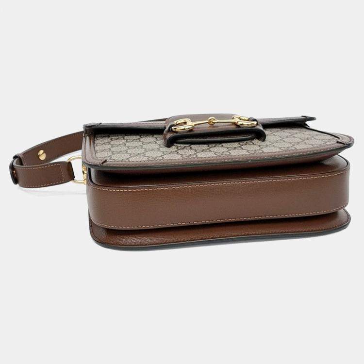 Pre Owned Gucci Beige/Brown Coated Canvas 1955 Horsebit Shoulder Bag