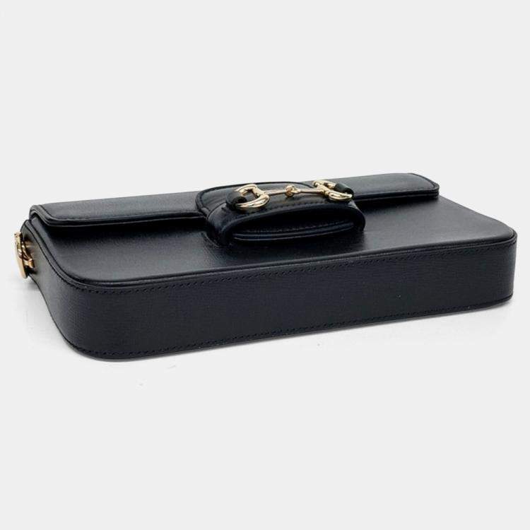 Pre Owned Gucci Black Leather Horsebit 1955 Mini Chain Shoulder Bag