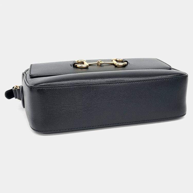 Pre Owned Gucci Black Leather 1955 Horsebit Small Crossbody Bag