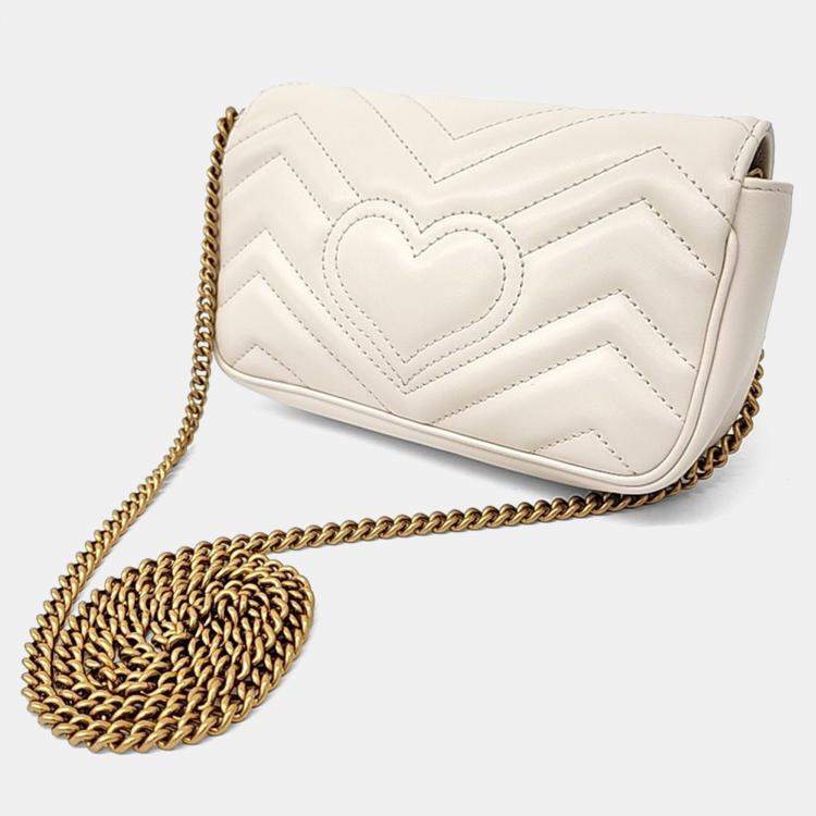 Pre Owned Gucci Cream Leather Matrasse Super Mini Crossbody Bag
