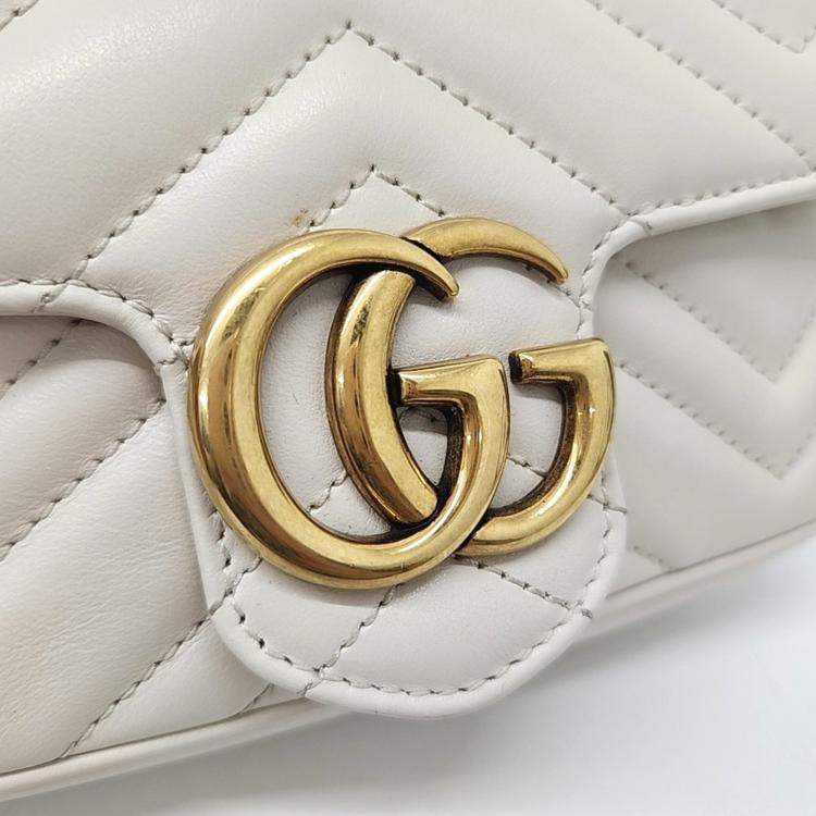Pre Owned Gucci Cream Leather Matrasse Super Mini Crossbody Bag