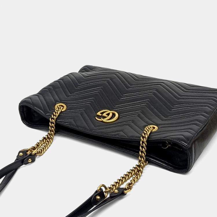 Pre Owned Gucci Black Leather Medium Matelasse Shoulder Bag