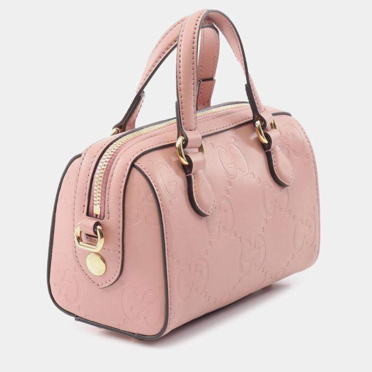 Pre Owned Gucci Pink Super Mini Jumbo GG Embossed Leather Gilbert Top Handle Bag