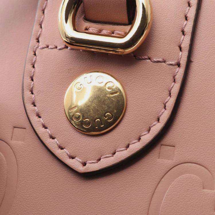 Pre Owned Gucci Pink Super Mini Jumbo GG Embossed Leather Gilbert Top Handle Bag