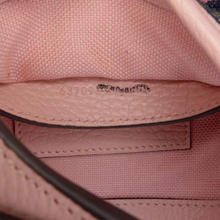 Pre Owned Gucci Beige Blue Limited Edition Mini GG Denim Embroidered Floral Jackie 1961 Crossbody