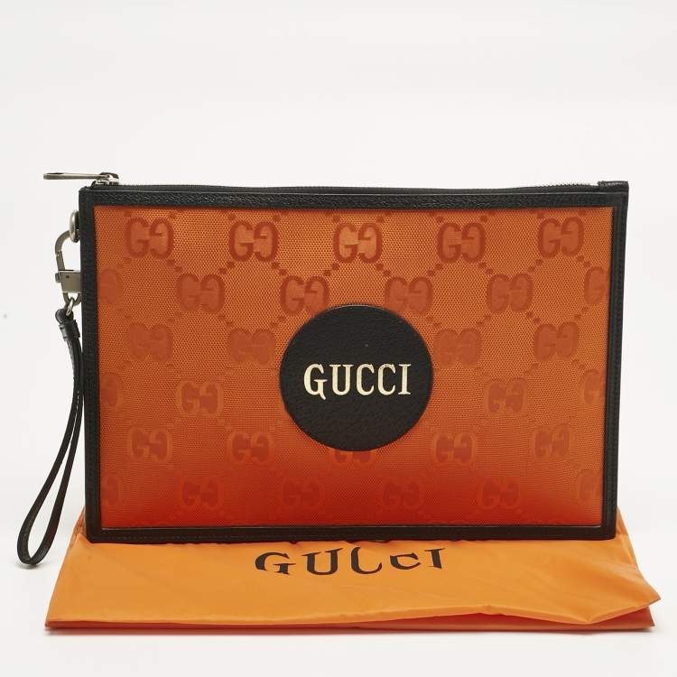 Pre Owned Gucci Orange Jumbo GG Nylon Off The Grid Clutch