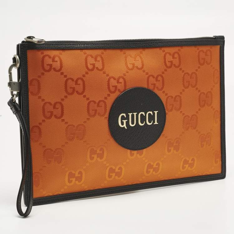 Pre Owned Gucci Orange Jumbo GG Nylon Off The Grid Clutch