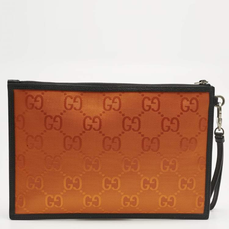 Pre Owned Gucci Orange Jumbo GG Nylon Off The Grid Clutch
