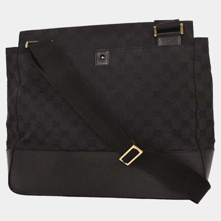 Pre Owned Gucci Black Canvas GG Messenger Shoulder Bag