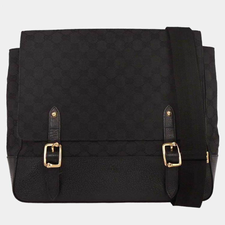 Pre Owned Gucci Black Canvas GG Messenger Shoulder Bag