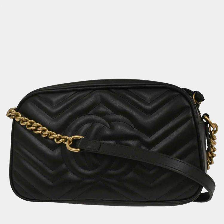 Pre Owned Gucci Black GG Marmont Small Camera Bag