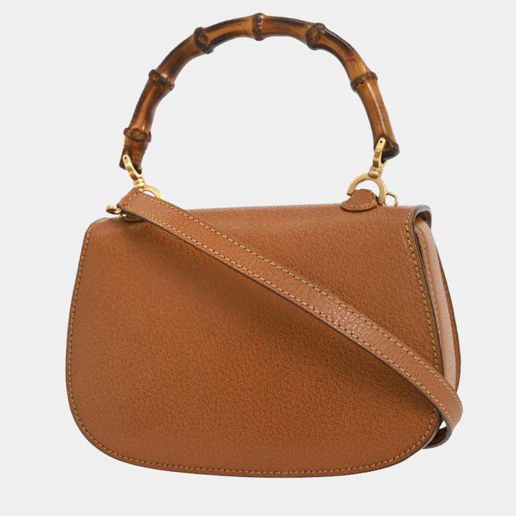 Pre Owned Gucci Brown Pigskin Bamboo 2way Handbag
