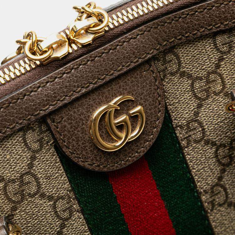 Pre Owned Gucci Beige Brown Medium GG Supreme Ophidia Web Satchel