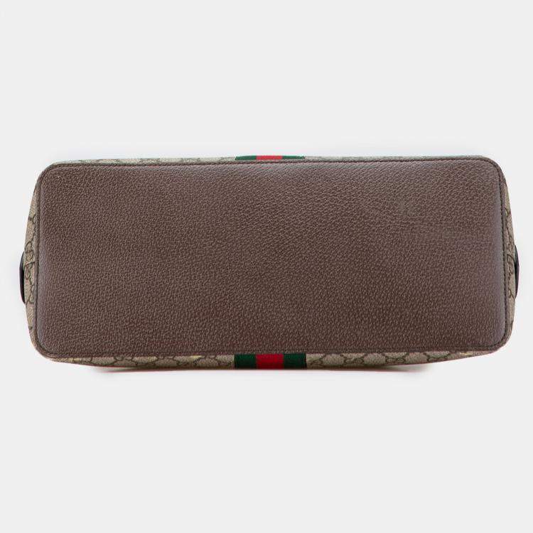 Pre Owned Gucci Beige Brown Medium GG Supreme Ophidia Web Satchel