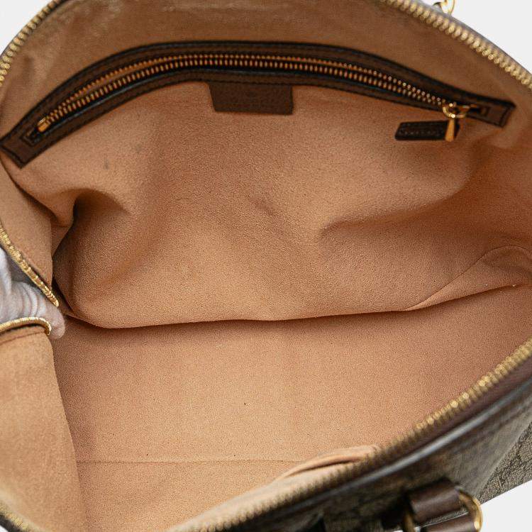 Pre Owned Gucci Beige Brown Medium GG Supreme Ophidia Web Satchel