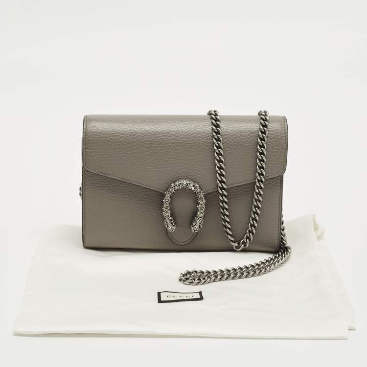 Pre Owned Gucci Grey Leather Mini Crystal Dionysus Shoulder Bag