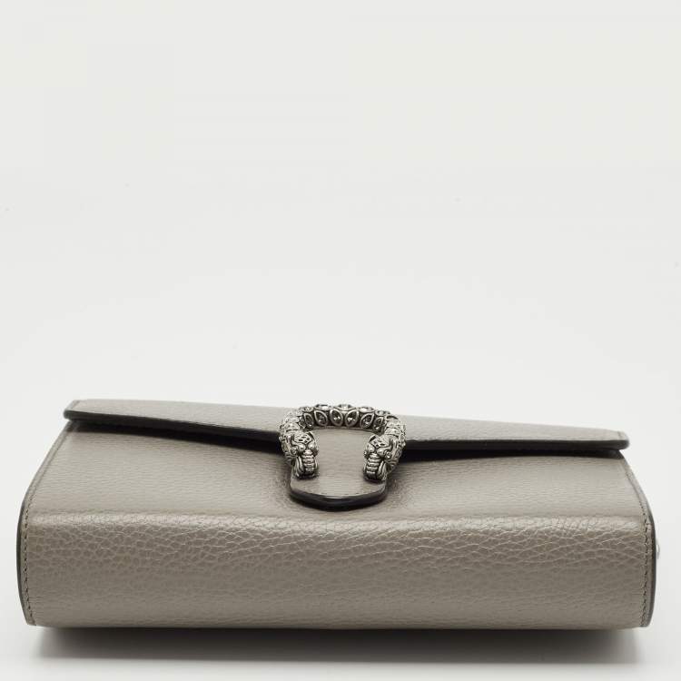 Pre Owned Gucci Grey Leather Mini Crystal Dionysus Shoulder Bag