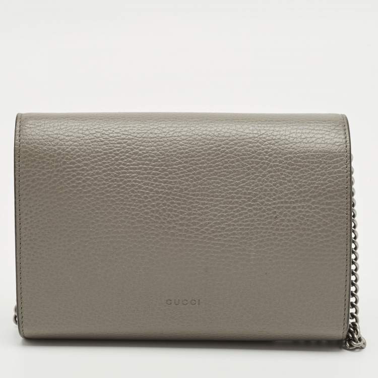 Pre Owned Gucci Grey Leather Mini Crystal Dionysus Shoulder Bag