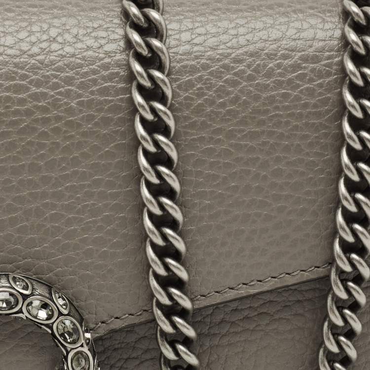 Pre Owned Gucci Grey Leather Mini Crystal Dionysus Shoulder Bag