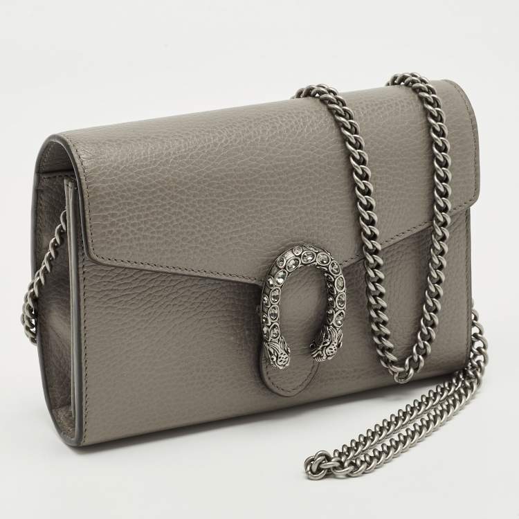 Pre Owned Gucci Grey Leather Mini Crystal Dionysus Shoulder Bag