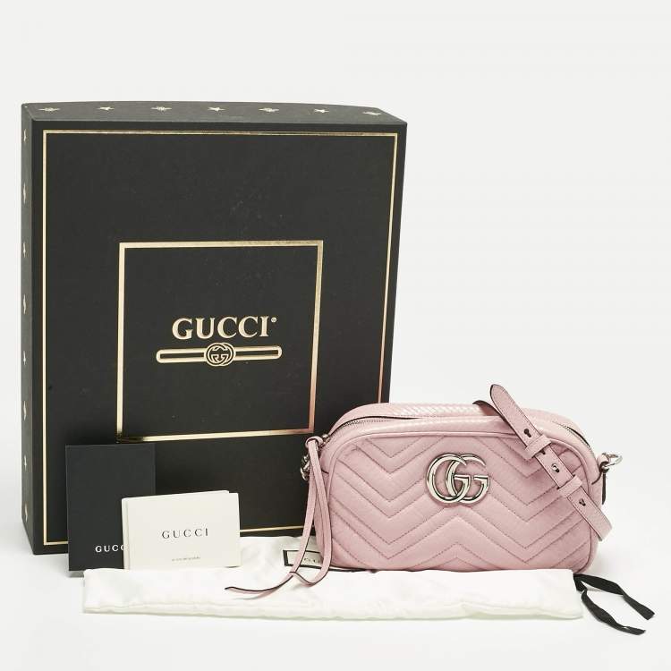 Pre Owned Gucci Pink Snakeskin Small GG Marmont Camera Bag