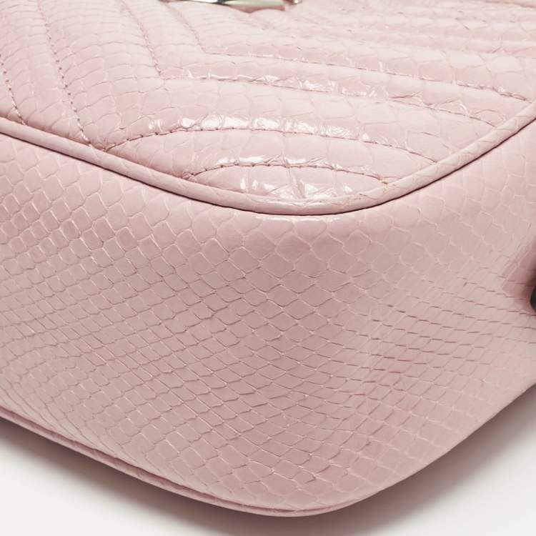 Pre Owned Gucci Pink Snakeskin Small GG Marmont Camera Bag