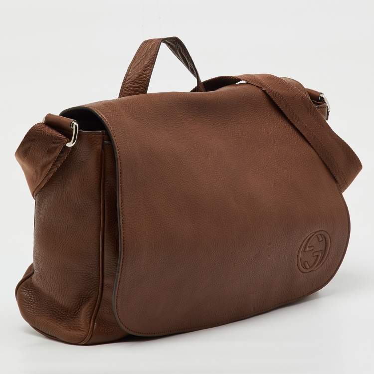 Pre Owned Gucci Brown Leather Soho GG Diaper Bag