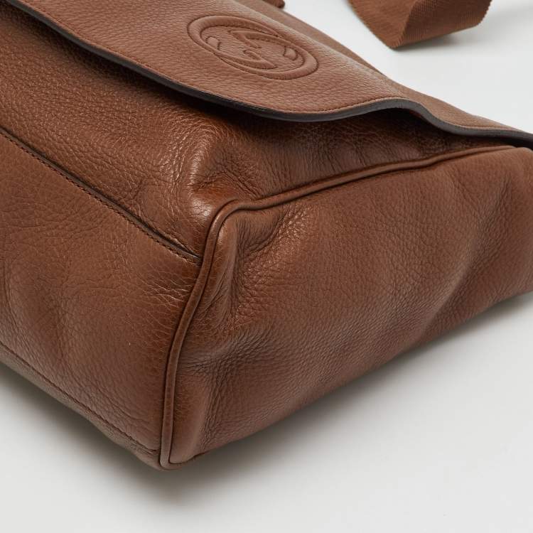 Pre Owned Gucci Brown Leather Soho GG Diaper Bag