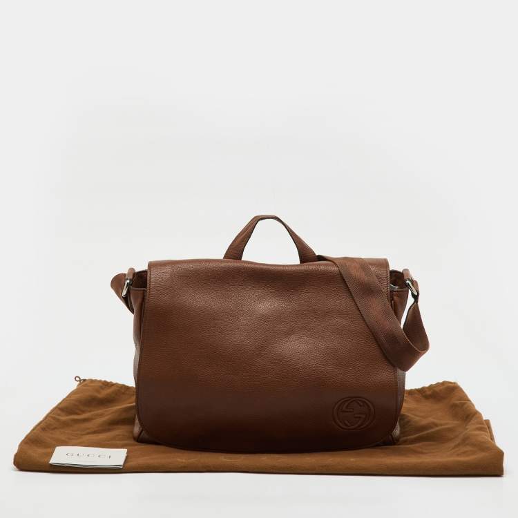 Pre Owned Gucci Brown Leather Soho GG Diaper Bag