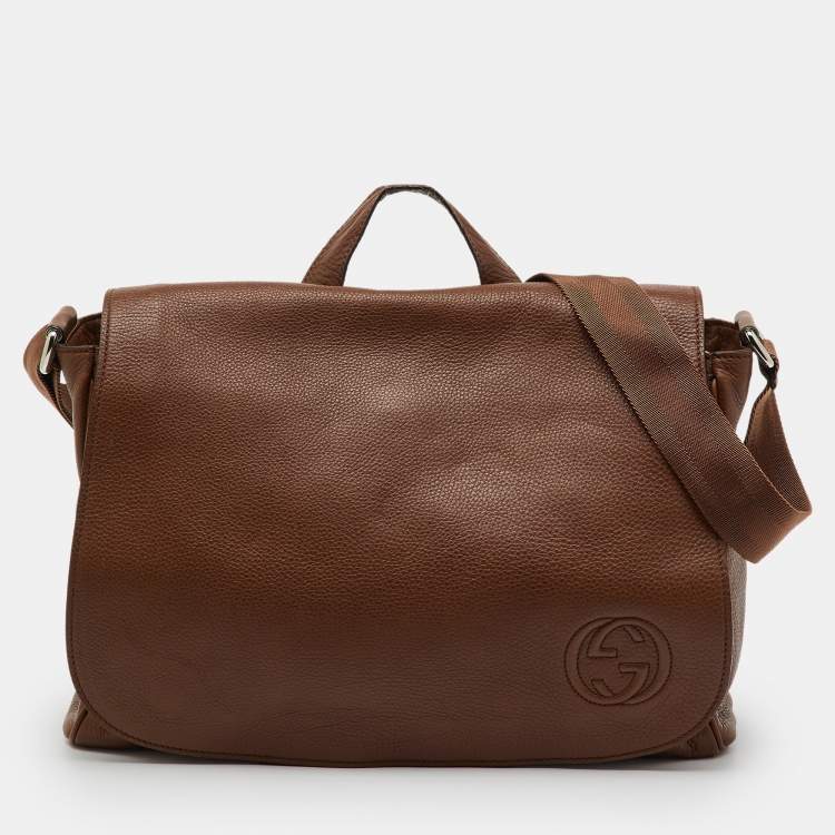 Pre Owned Gucci Brown Leather Soho GG Diaper Bag