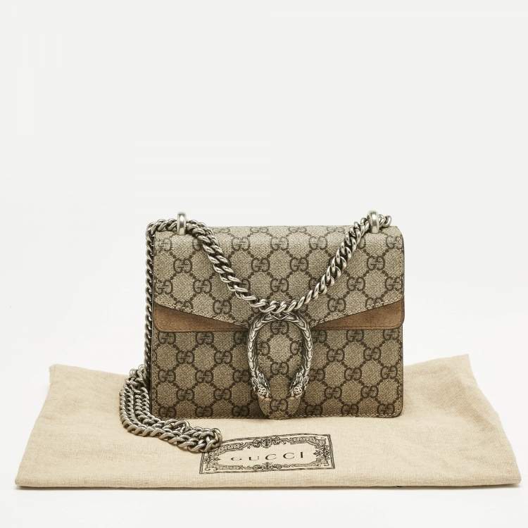 Pre Owned Gucci Beige GG Supreme Canvas and Suede Mini Dionysus Shoulder Bag
