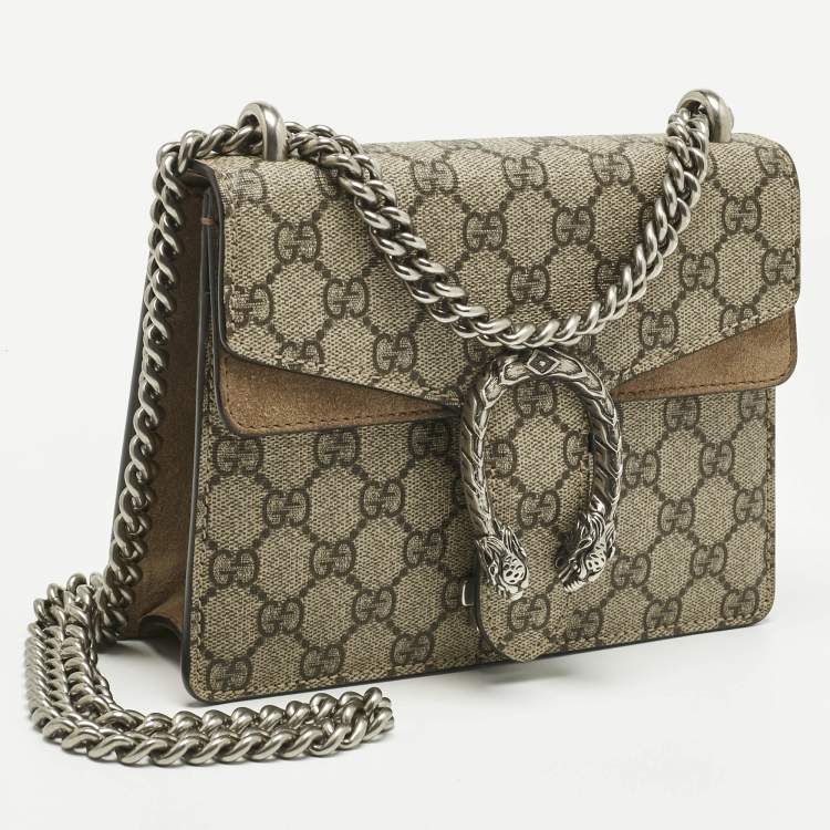 Pre Owned Gucci Beige GG Supreme Canvas and Suede Mini Dionysus Shoulder Bag
