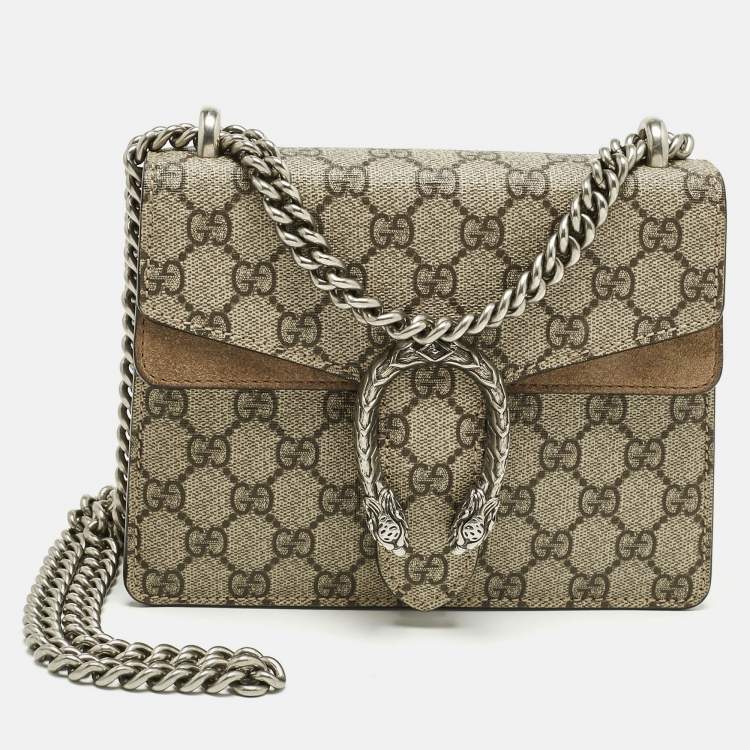 Pre Owned Gucci Beige GG Supreme Canvas and Suede Mini Dionysus Shoulder Bag