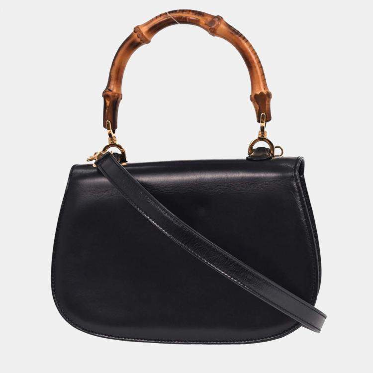Pre Owned Gucci Black Bamboo 2way Handbag