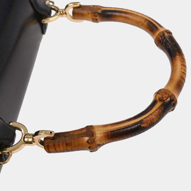 Pre Owned Gucci Black Bamboo 2way Handbag