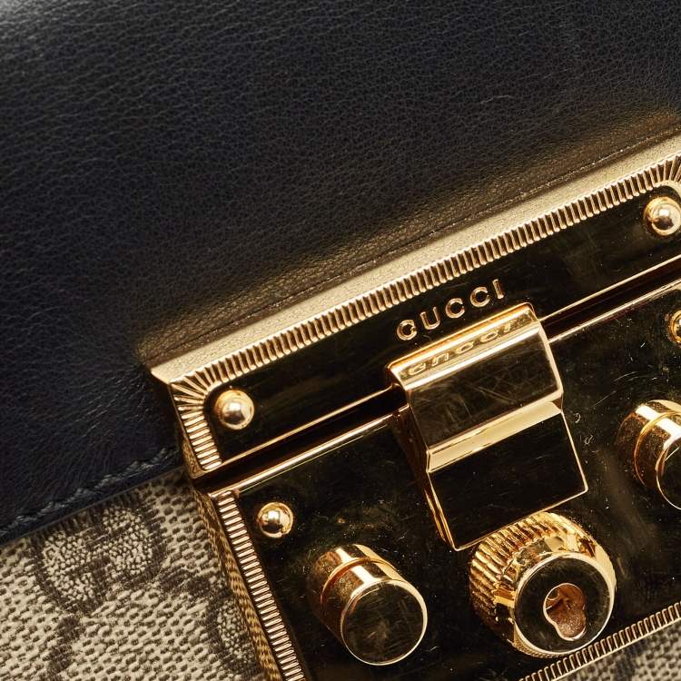 Pre Owned Gucci Black/Brown GG Supreme Canvas and Leather Small Padlock Shoulder Bag