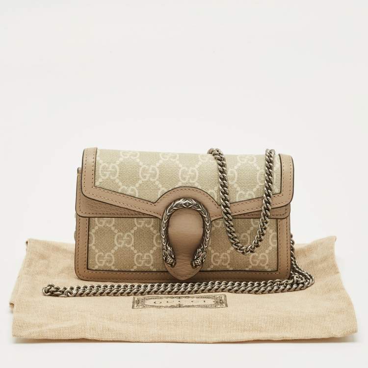 Pre Owned Gucci Beige GG Supreme Canvas and Leather Super Mini Dionysus Bag