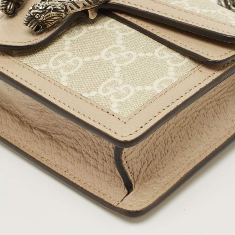 Pre Owned Gucci Beige GG Supreme Canvas and Leather Super Mini Dionysus Bag