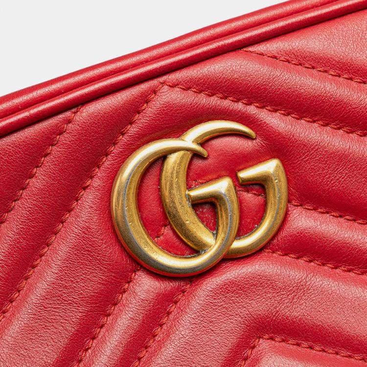 Pre Owned Gucci Red Mini GG Marmont Matelasse Leather Crossbody
