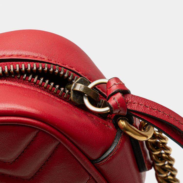 Pre Owned Gucci Red Mini GG Marmont Matelasse Leather Crossbody
