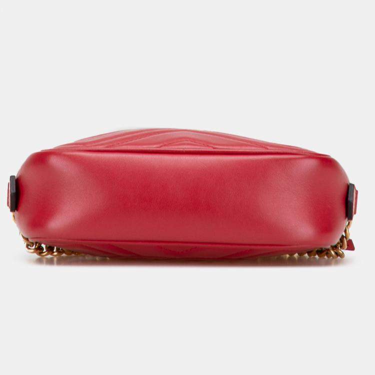 Pre Owned Gucci Red Mini GG Marmont Matelasse Leather Crossbody