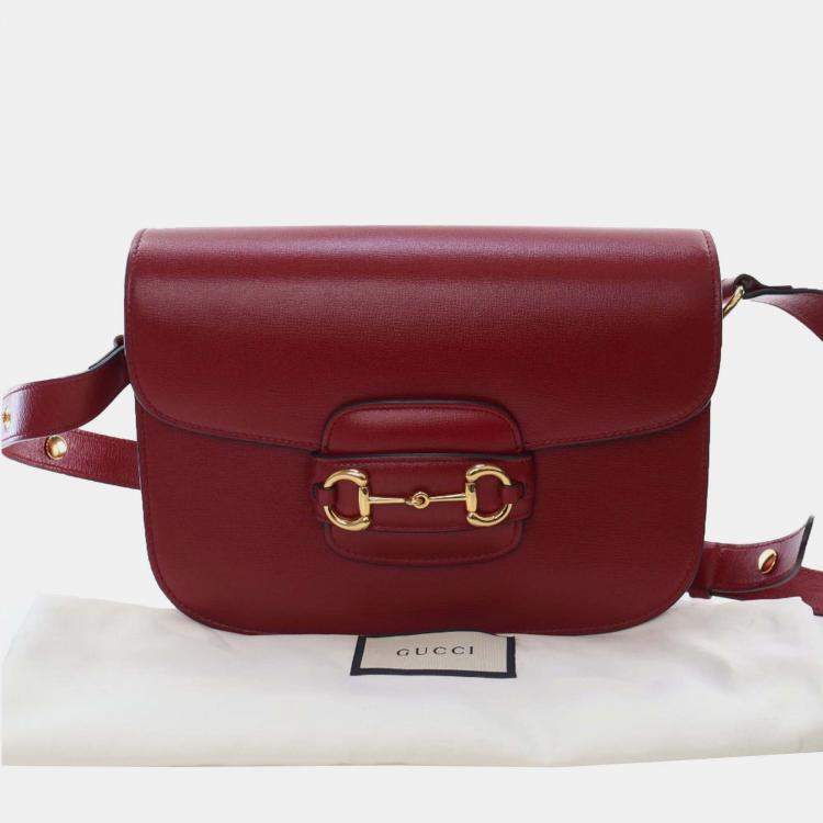 Pre Owned Gucci Red Medium Leather Horsebit 1955 Shoulder Bag