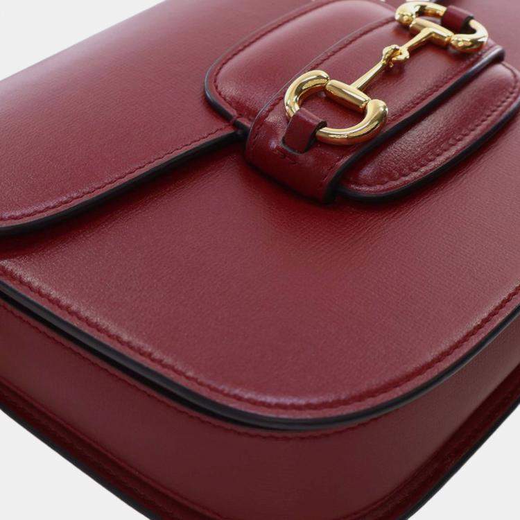 Pre Owned Gucci Red Medium Leather Horsebit 1955 Shoulder Bag