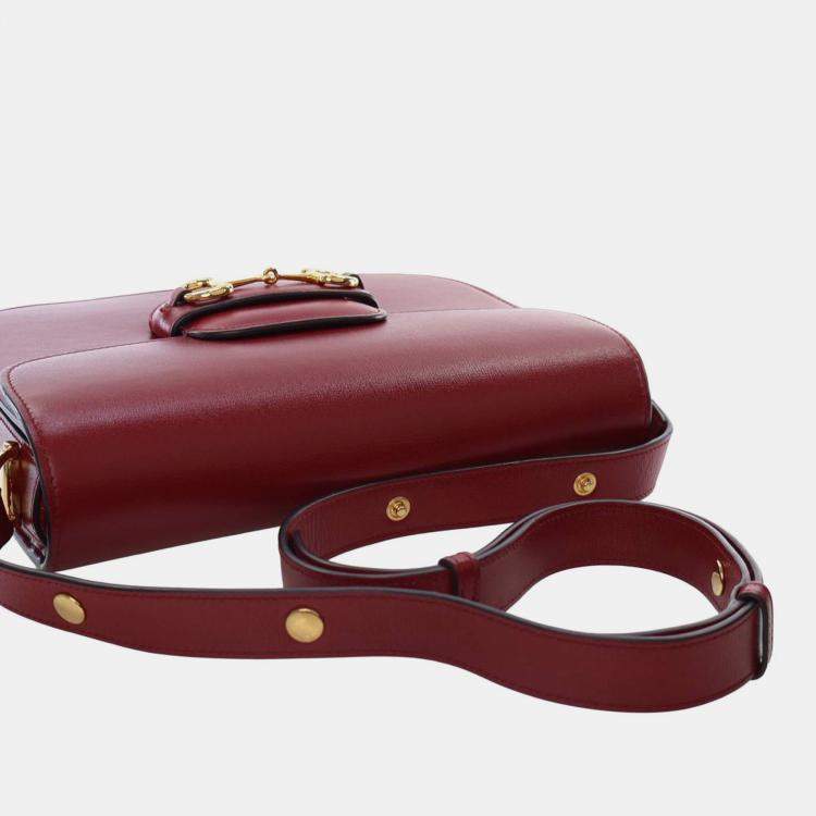 Pre Owned Gucci Red Medium Leather Horsebit 1955 Shoulder Bag