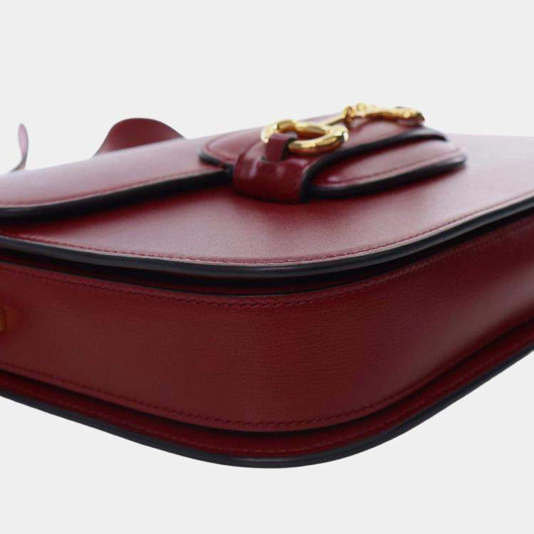 Pre Owned Gucci Red Medium Leather Horsebit 1955 Shoulder Bag