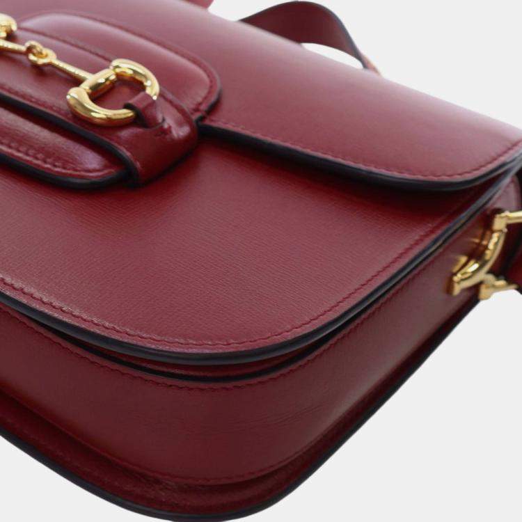 Pre Owned Gucci Red Medium Leather Horsebit 1955 Shoulder Bag