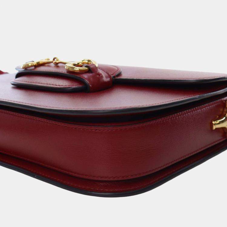 Pre Owned Gucci Red Medium Leather Horsebit 1955 Shoulder Bag