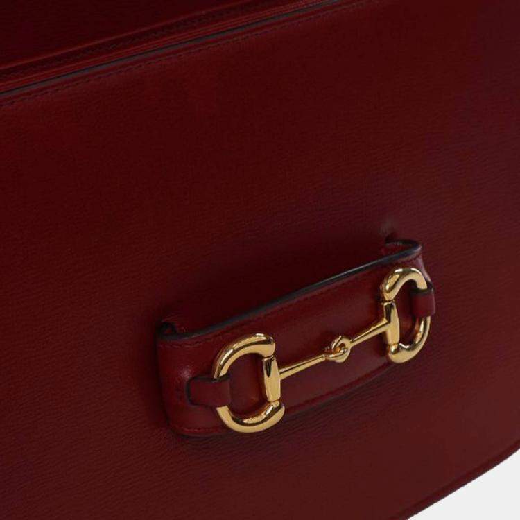 Pre Owned Gucci Red Medium Leather Horsebit 1955 Shoulder Bag