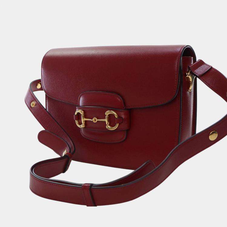Pre Owned Gucci Red Medium Leather Horsebit 1955 Shoulder Bag